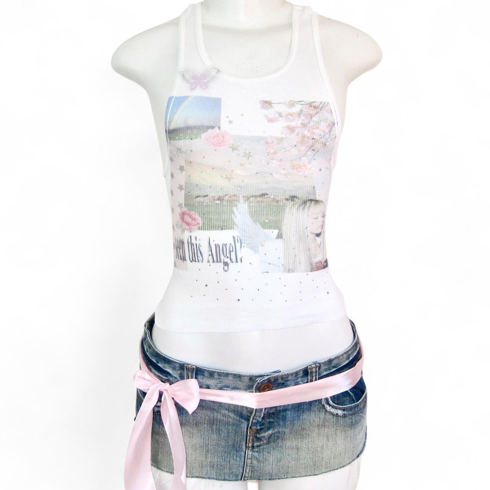 y2k angel graphic rhinestone tank top